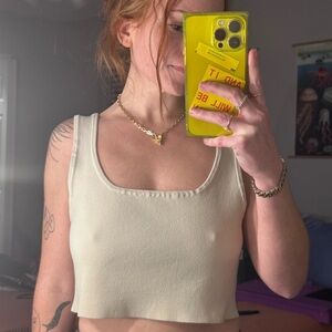 DISSH Cream Ribbed Cropped Tank Top